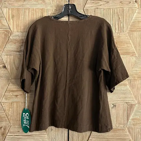 NWT Oh My Gauze! Women's Brown Casual Short Sleeve Top, Size S/M