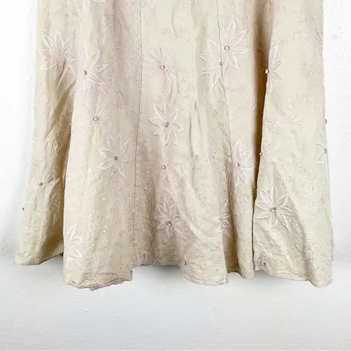 Lafayette 148 Cream 100% Linen Beaded Embellished Lined Pleated Skirt, Size 10