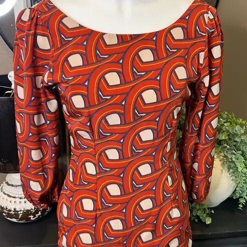 HAYS COUTURE Back Zipper Geometric Print Shift Mini Dress Size Small Orange