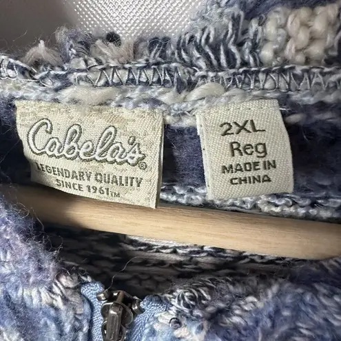 Cabela's Cardigan Womens Wool Blue Blend Zip Up Sweater Hooded Gorpcore Cabin 2X