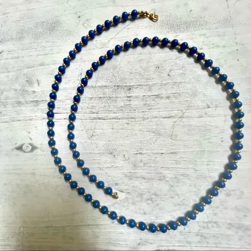 Monet  vintage Blue and gold tone beaded necklace