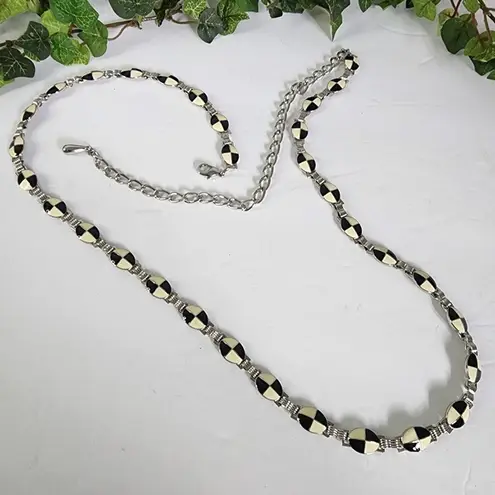 Boutique Silver with Ivory Black Enamel Chain Adjustable Fashion Belt New
