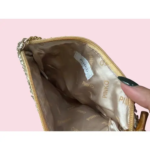 PINKO Gold Black Sequin Logo Cocktail Clutch Bag