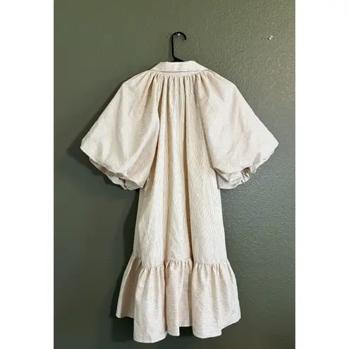 Aureum the Label Puff Sleeve Collared Mini Dress Neutral Beige Ruffle Small Tan