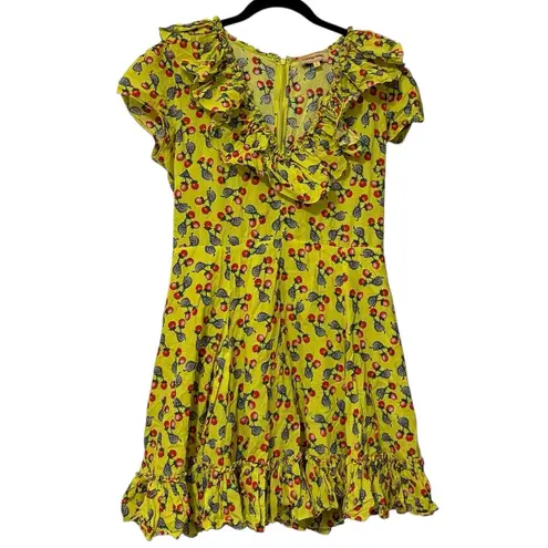 Muzungu Sisters 100% Cotton Yellow Berry Snail Acid Julia Mini Dress Size Large