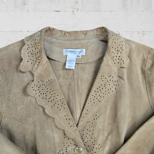 Coldwater Creek 90s Vintage Tan Eyelet Lightweight Western Boho Leather Jacket Size Large Petite