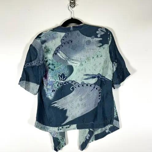 Citron Santa Monica Silk Blend Jacket Open Front Lightweight Geen Blue Petite M Size undefined