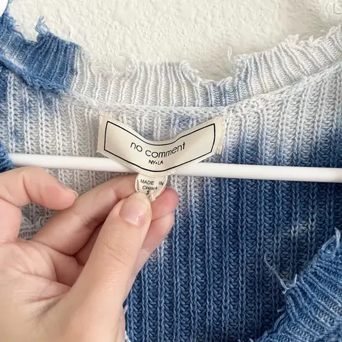 No Comment Cropped Blue White Tie Dye V-Neck Distressed Pullover Sweater Small