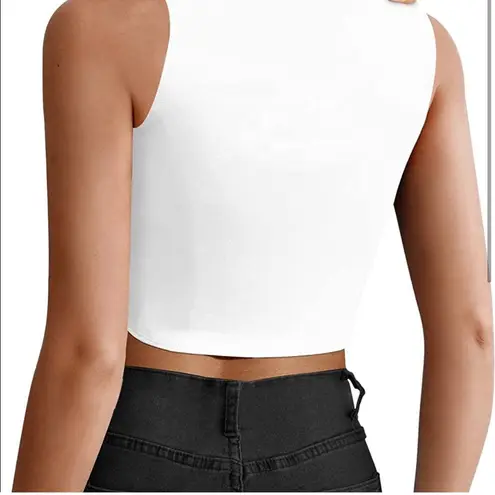 Herlollychips Crop Tops for Women Plunge V Neckline Sleeveless Silver Ring Crop Top in size Large