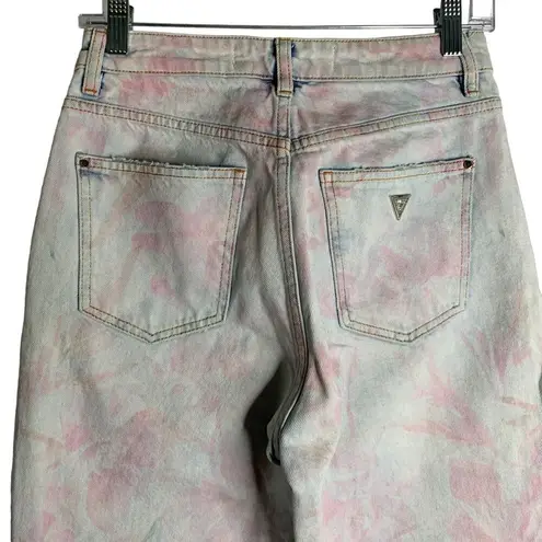 Guess  Retro High Rise Tapered Jeans 28 Light Wash Pink Floral 5 Pocket Zip