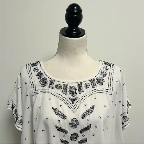 The Great Off White Black Beaded Oversized Extended Shoulder Short Sleeve Top 1