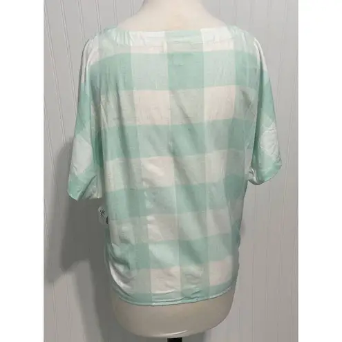 Style & Co. Gingham Tie Front Short Sleeve Button Up Linen Top Mint White Medium Green