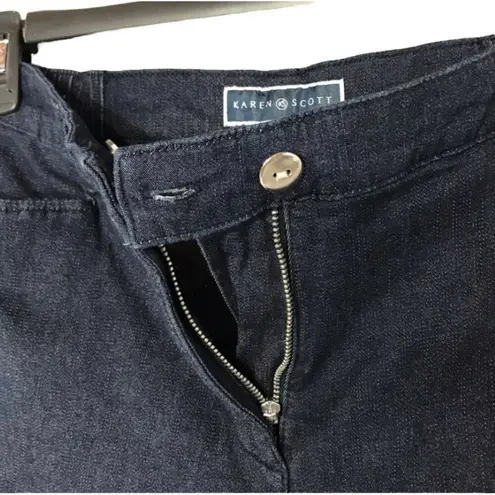 Karen Scott SZ 8 Denim Capris Comfort Waist Pockets Stretch Zip-Fly Dark Wash