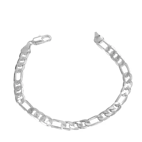 Boutique NEW Unisex Rhodium Plated 925 Sterling Silver Figaro Chain Bracelet, 8”