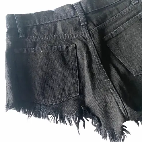 LF new  Carmar ❉ Daisy Embroidery Embellished Cut Off Frayed Denim Shorts ❉ Black