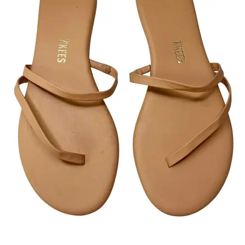 Tkees Sarit Sandal Pout Tan Leather Slip On Strap Brown Beach Flats Nice Size 6