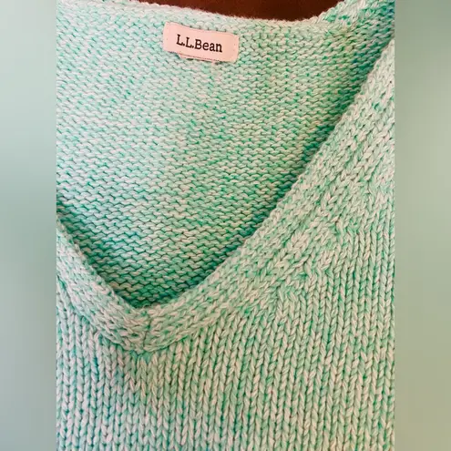 LL Bean Pullover V Neck Sweater 100% Cotton Womens Medium Mint Green Blue Size XL