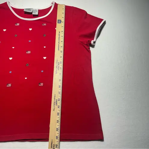 Jason Maxwell Vintage Red Patriotic T-Shirt USA Flag Hearts Stars Size Large