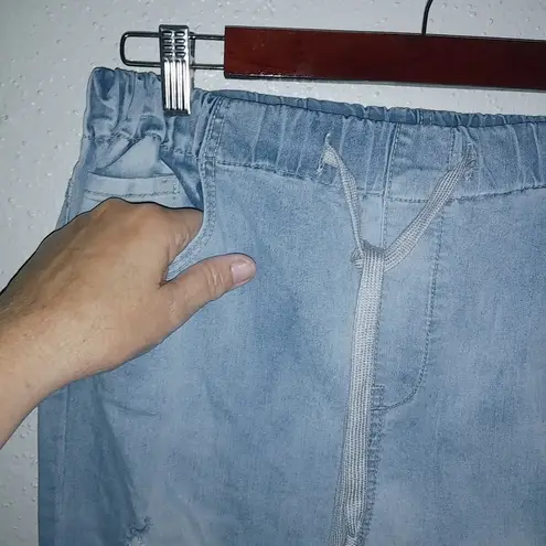 GoGo Jeans USA 30x26 13J High Wash Light Wash Y2K Pull On Distressed Jogger Jean Blue Size 30