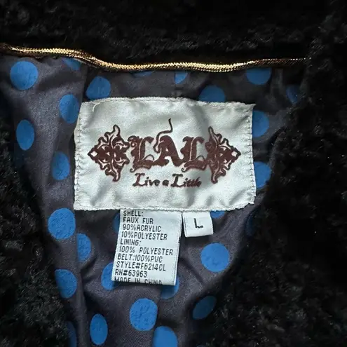Live a Little LAL Black Faux Fur Teddy Shawl Collar Pockets Jacket Coat Size Large NEW