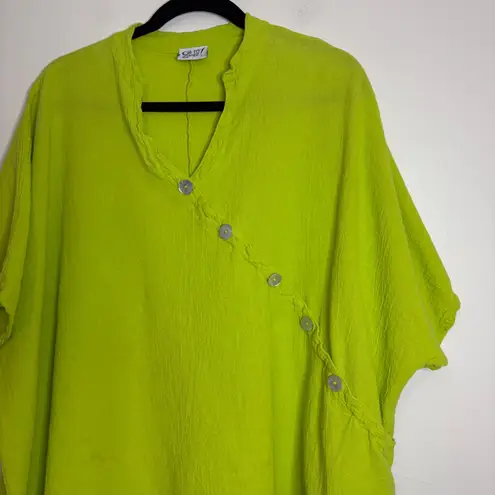Oh My Gauze Chartreuse Button Front Short Sleeve Oversized Top Green Size undefined