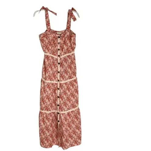 Spartina 449 NEW Linen Baylor Pink House Boho Floral Maxi Dress Size S