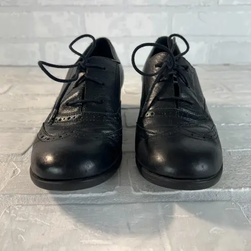 Born Womens Naleigh Oxford Pumps 8.5 Black Lace Up Shoes Wingtip Low Heel Retro