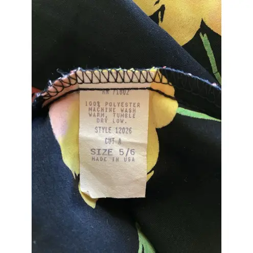 Y2K Vintage Sheath Dress Women’s 5/6 Black Floral Zip Short Sleeve Square Neck