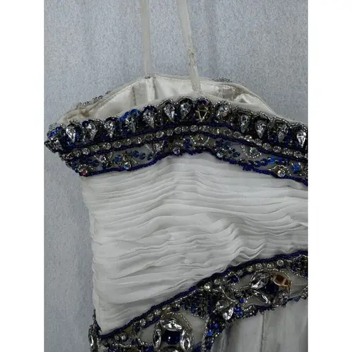 Terani Strapless 100% Silk White blue Print prom homecoming cocktail dress 12