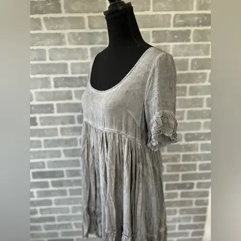 Entro  | 100% LINEN | BABYDOLL | BOHO DRESS | WOMENS SIZE LARGE | GRAY | RUFFLES