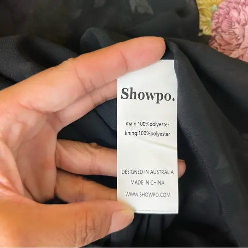 Showpo Jaspha Sheer Detail Ruffle Skirt V Neck Mini Dress In Black Floral Pink Size 16