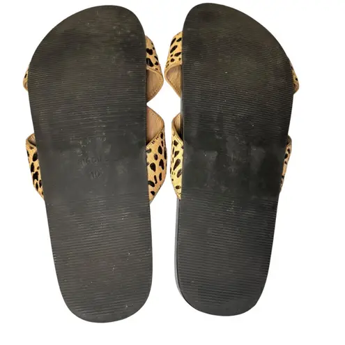 Birdies Robin Cheetah Slide Women's Criss Cross Sandals Flats Size 10 Tan