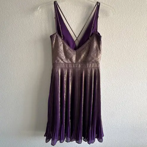 Karen Millen Purple Metallic Plisse Pleated Mini Dress Crisscross Straps Sz 6