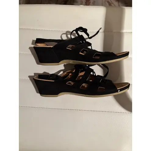 VITAL Black Suede Lace Up Wedge Sandals Women's Size 38 US 7.5 Made in Austria