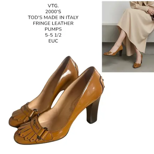 2000'S TOD'S MADE IN ITALY TAN LEATHER FRINGE PUMPS SIZE 5