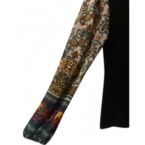 SheIn Festival Black Top Large Boho Artsy Sheer Floral Paisley‎ Statement Sleeves