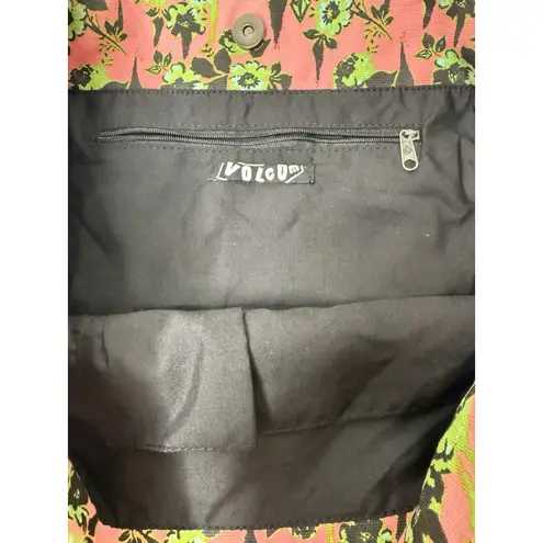 Volcom  2000s Pink Green Floral Large Tote Bag Chain Handles Hobo Beach Casual