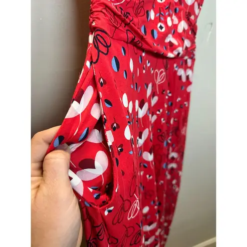 Boden Women's J0210 Size 6R Red Lily Jersey Maxi Dress Pop Peony Meadow EUC