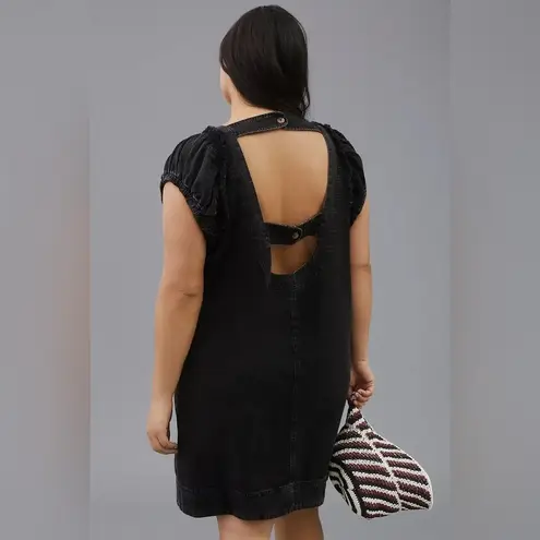 Pilcro Anthropologie Ruffle Shoulder Utility Mini Dress Black 14 EUC