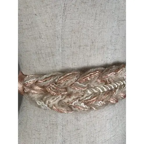 Vintage Statement Braided Waist Belt Womens Ivory Pink Tie Fabric 80s 90s Boho