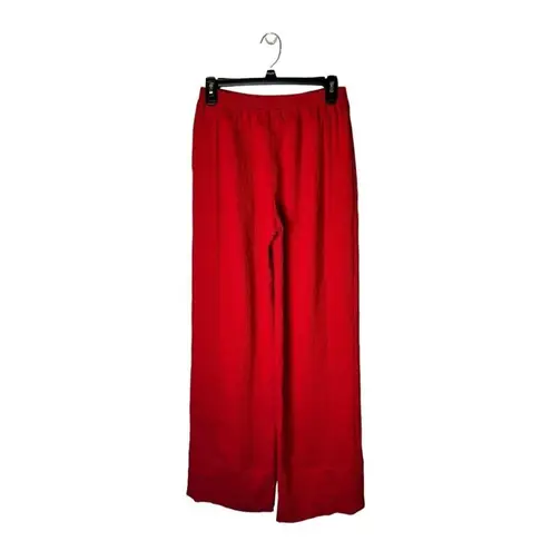 Palmer Harding Pants Women 2 Red Crinkled Fabric Elastic Waist Silence Wide Leg