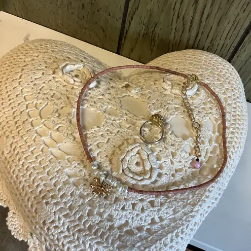 Handmade Pink Sparkle Pendant White Fresh Water Pearl Choker Set / Vintage Ring