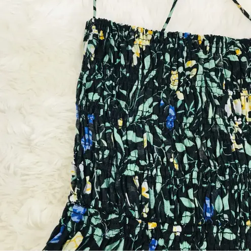 ASTR the Label Stasia Black Floral Smocked Maxi Dress Strappy Open Back Medium