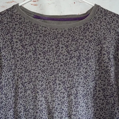 Duluth Trading Shirt Womens Large Gray Purple Tiny Floral Print Long Sleeve Crew