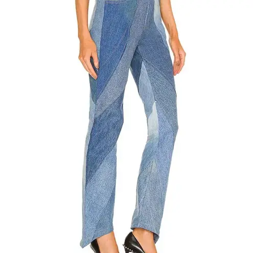 New! EB Denim Vien Straight Leg in Blue Patchwork Size Small $400