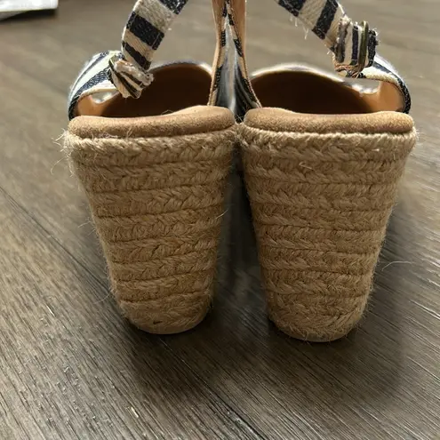 G.H. Bass Women's Emilie Navy/White Stripe Espadrilles Rope Wedge closed toe 11 Black