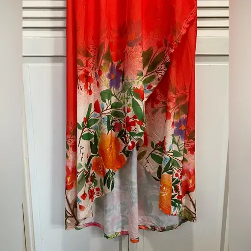 Lily Dress Bright Orange Floral Tank Wrap Front High/Low Size M Size M