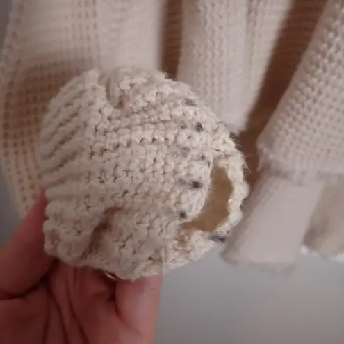 Free People Womens Pullover Sweater Ivory Cold Shoulder V Neck Ribbed Fringe S