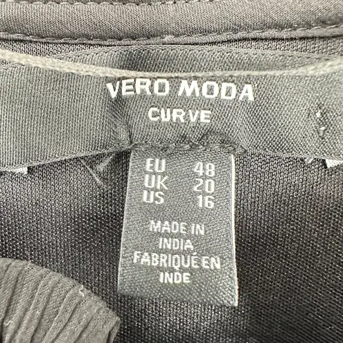 VERO MODA Curve Black Long Sleeve Ruffle Tie Neck Sheer Blouse Top Size 16 NWOT