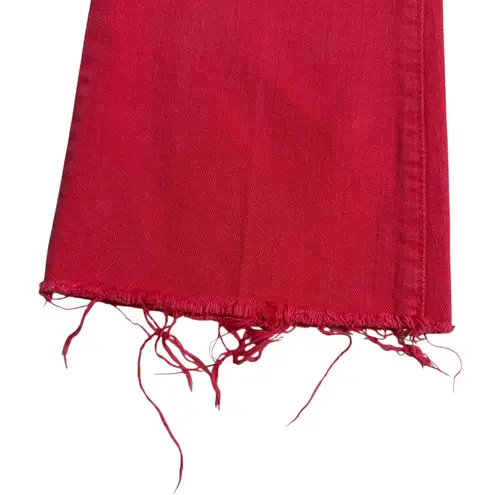 MOTHER The Hustler Ankle Fray Jeans Mars Red Cropped Flare Size 27